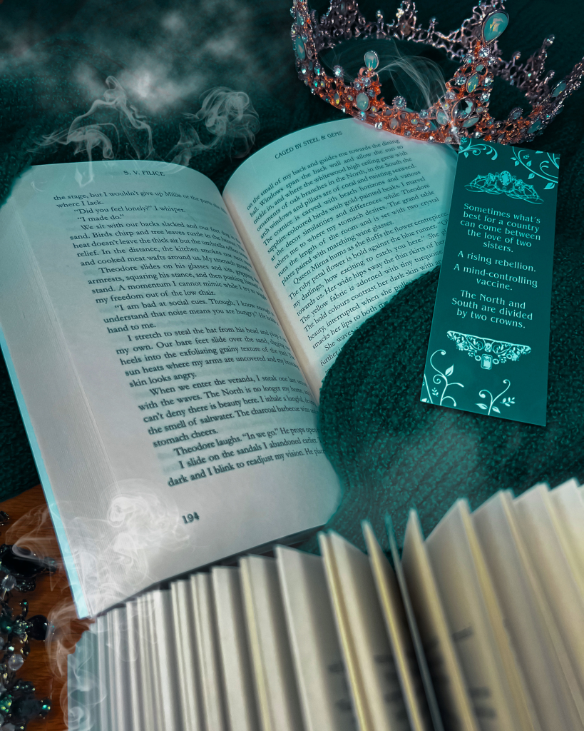 Open book with bookmark and mystical fog