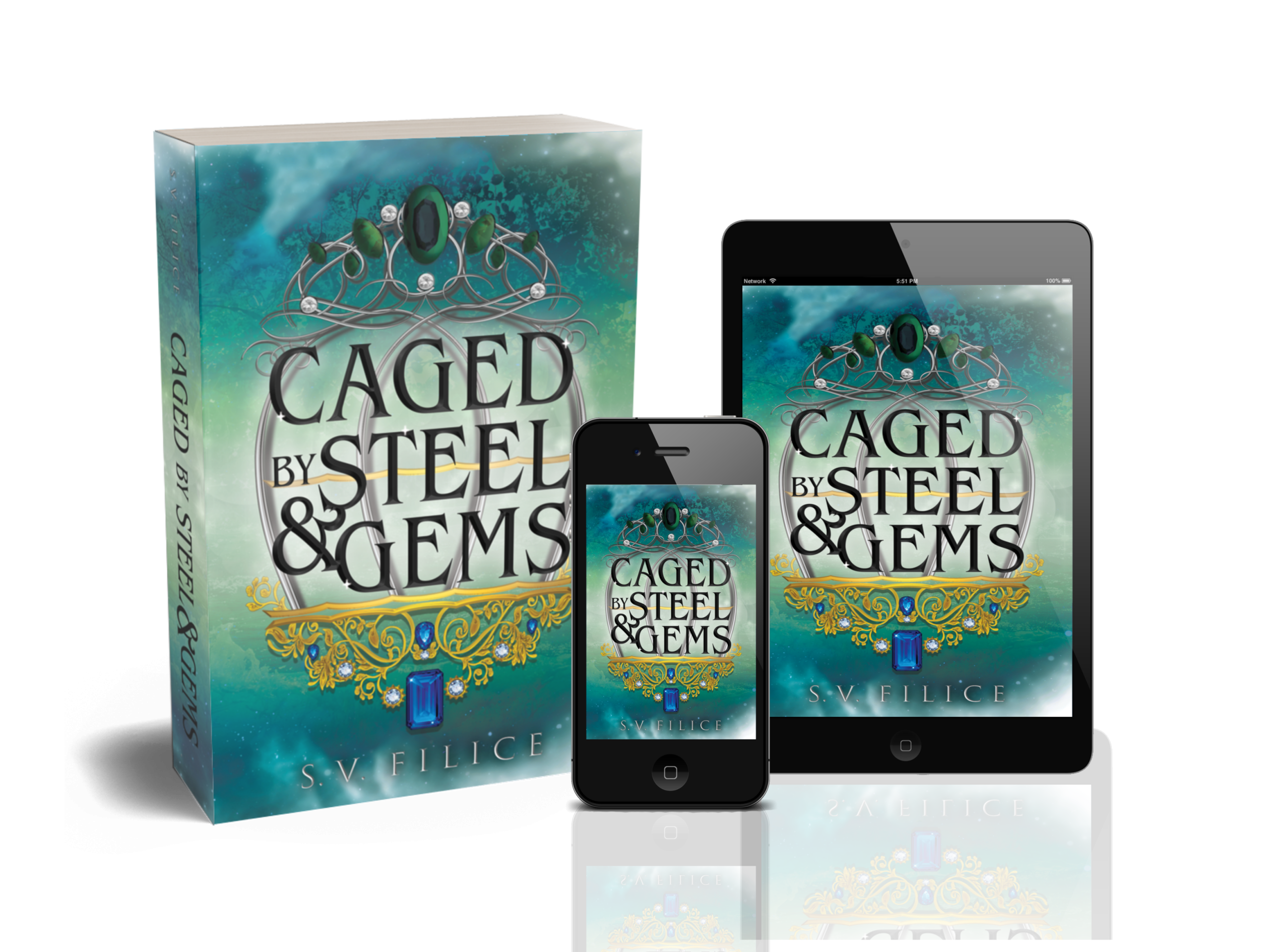 book in 3 formats: paperback, phone, tablet with a reflection